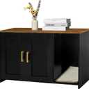DWANTON Litter Box Enclosure, Cat Litter Box Furniture Hidden, with Scratching Mat, Wooden Cat Washroom Indoor, 31.5" L x 19.7" W x 21.7" H, Black and Warm Brown