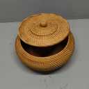 Handwoven Rattan Storage Basket with Lid | Rustic Home Decor | Multi-Purpose Organizer for Kitchen | Sustainable Gift Idea (High:9.06D*6.30H)