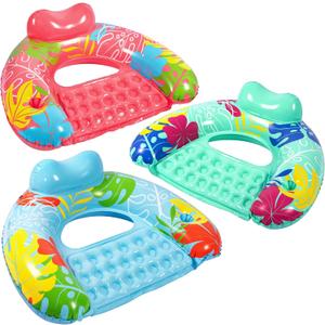 3 Pack Pool Floats Adult, SEETOHOME Inflatable Pool Float Chairs with Cup Holder, Pool Floaties for Adults, Lake Floats Perfect for Pool Lake River Beach Water Fun