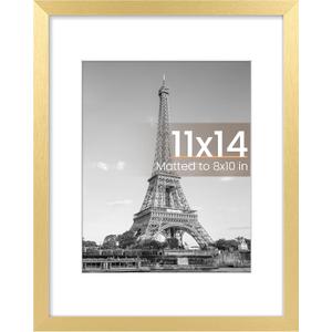 upsimples 11x14 Picture Frame, Display Pictures 8x10 with Mat or 11x14 Without Mat, Wall Hanging Photo Frame, Gold, 1 Pack
