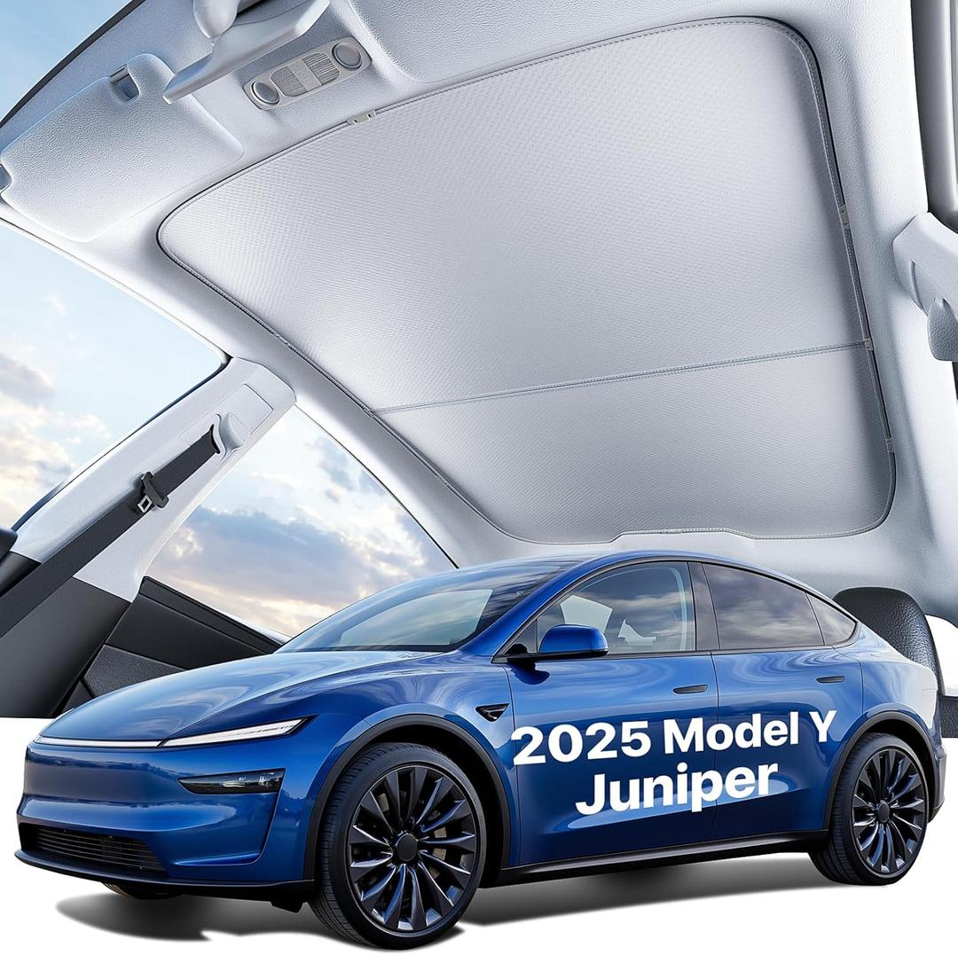 Tesla New Model Y Juniper Roof Sunshade (20252026) Double-Layer Heat Block Sunroof Shade Ice-Cooling Reflective Fabric 99% UV Protection Foldable with Storage Bag Tesla New Model Y Accessories