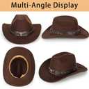 Women-Classic-Western-Cowboy-Shapeable-Hat - Men-Roll-Up-Wide-Brim-Felt-Fedora-Hats-Cowgirl-Hat with Belt Buckle(M-L) (Brown)