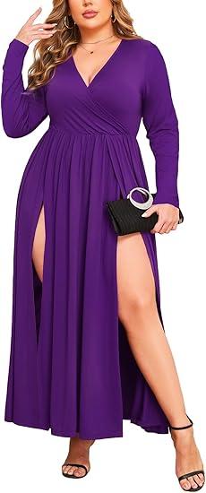 ZOMVA 2025 Plus Double High Split Sexy Maxi Dress Ruffle Sleeve Wrap Two Side Slit Dresses Club Party Formal, Size 4XL
