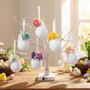 Mindsoft 6 Pcs Easter Egg Hanging Ornaments with Plastic Flowers 3.9 Inch Foam Easter Egg Ornaments for Tree Spring Ball Decorations for Basket Filler Stuffers Wreaths Craft Party Favors (Colorful)