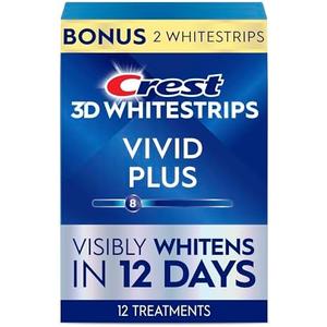 Crest 3D Whitestrips Vivid Plus, Teeth Whitening Strip Kit, 11 Treatments (Each with 1 Upper/1 Lower Strip), 22 Strips, 8 Levels Whiter, Teeth Whitening Kit