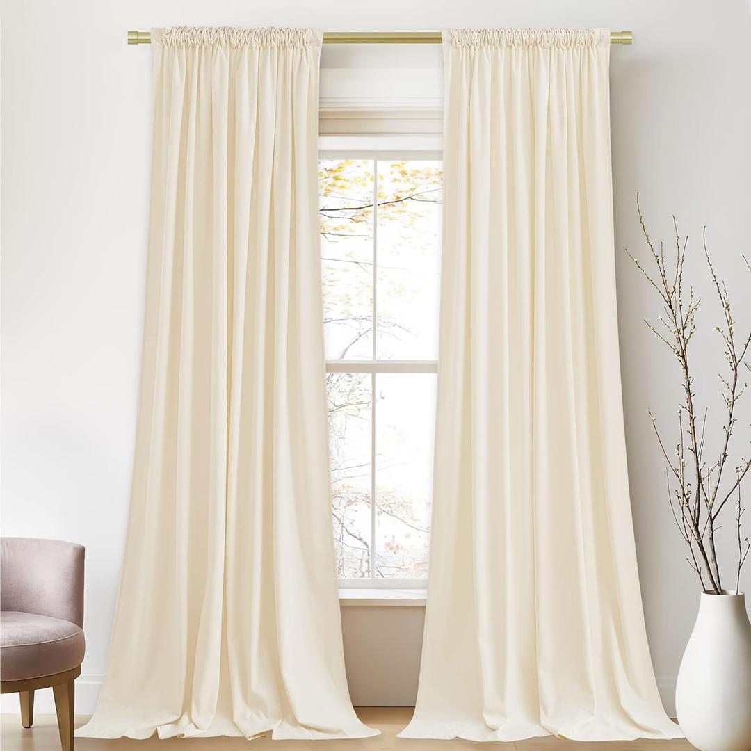 StangH Ivory White Velvet Curtains 94 inches Long Back Tab Soft Thermal Insulated Light Filtering Window Drapes Home Decor for Kids Bedroom Living Room, W52 x L94, 2 Panels