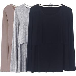 Smallshow Women's Nursing Tops Long Sleeve Shirts for Breastfeeding 3-Pack (Large, Black-brown-light Grey(3 Packs))