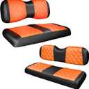 NOKINS 4PCS Golf Cart Diamond Seat Covers Kit,Front and Rear Seat Covers Fits for EZGO/Club Car/Yamaha Original Regular Seat Cushion, No Stapler (Orange and Black)