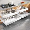 4 Pack Expandable Width (15.15"-26.3") Pull Out Cabinet Organizer 21" Deep with Raising Pad for Framed Cabinets, Upgrade 3 Slide Rails Slide Out Drawers, Roll Out Shelves Adhesive, White