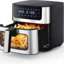 NEWBULIG Air Fryer 6.34QT, Airfryer with Visible Window, 400 Fast Heating Air Fryers Oven with Nonstick and Dishwasher-Safe Basket, 8-in-1 Cooking Preset, TimerAuto-Off, Stainless Steel, Black