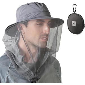 Flammi Mosquito Net Hat Safari Hat UPF 50+ Sun Protection Boonie Hats for Men with Neck Flap Fishing Hiking Hat for Men/Women (Medium-Large, Dark Grey)