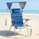 17" Tall Beach Chair with Canopy Shade,Support to 350LBS, Blue Striped | Adjustable High-Back Heavy Duty Beach Chair with Sun Shade Folding Backpack Beach Chair with Cup Holder and Storage Bag