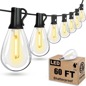 Tenmiro 60FT Outdoor String Lights, Waterproof 16+1 Edison Shatterproof Bulbs Led Outside Patio Lights for Porch Deck Garden Backyard Balcony Wedding Party Decor