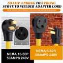Kanayu 10-50P to 6-50R 50amp Welder Adapter Cord Compatible with NEMA, 3 Prong Range Stove Oven to Welder Plasma Cutter Adapter with Ergonomic Handle Heavy Duty STW 8 AWG*3C, 1ft, ETL Listed
