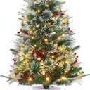 3 Ft Pre-Lit Christmas Tree, Artificial Christmas Trees with Lighting, Xmas Trees with 78 Led Lights, Christmas Decoration for Home, Office, Easy Assembly (Snowman Base-8 Modes-b)