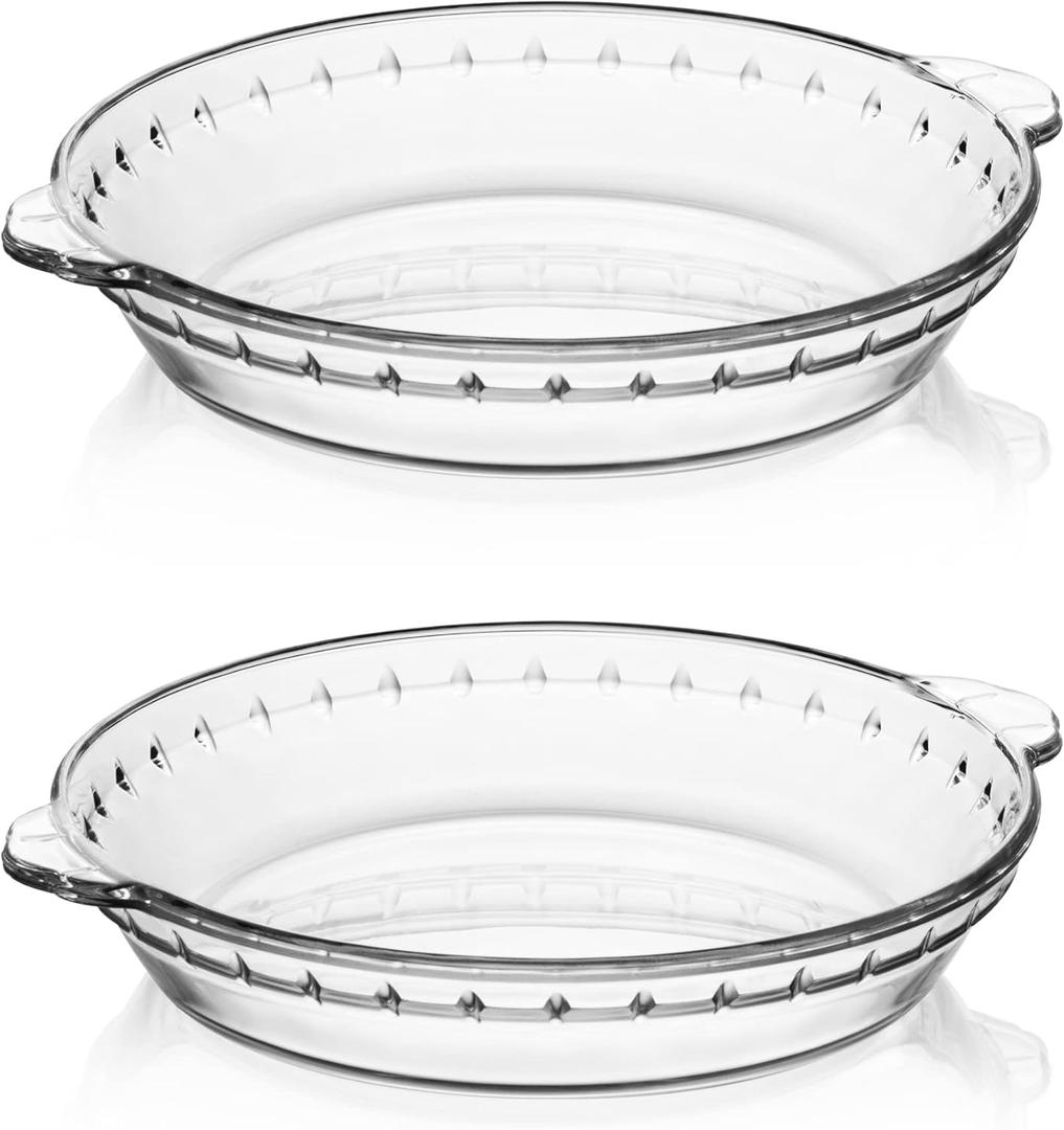 Sweejar 2pack Glass Pie Pan, 7.5Inch Round Baking Dish with NonStick Coating and Soft Wave Edge for Apple, Pumpkin, and Pot Pies