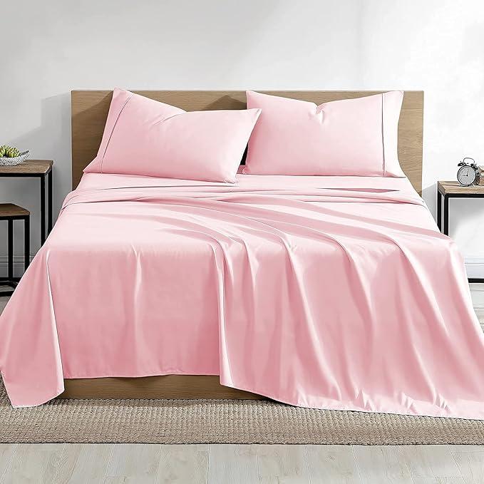 4 Piece Light Pink Bed Sheet Set 100% Egyptian Cotton Sheets King Size Premium 800 Thread Count Sateen Weave, Fits Mattress Upto 14'' Deep Pocket (1 Flat, 1 Fitted Sheets, 2 Pillow Cases) 4 Piece Light Pink Bed Sheet Set 100% Egyptian Cotton Sheets King Size Premium 800 Thread Count Sateen Weave, Fits Mattress Upto 14'' Deep Pocket (1 Flat, 1 Fitted Sheets, 2 Pillow Cases)