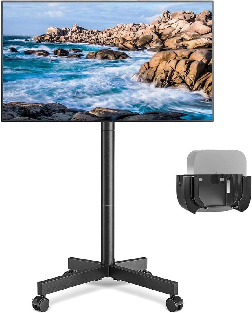 Rfiver Mobile TV Cart Rolling TV Stand for 23-65 Inch Screens, Portable TV Stand on Wheels with Tilt and Height Adjustable, Outdoor TV Mount Stand Holds up to 88 lbs for Home Office MAX VESA 400x400mm (Black)