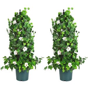 QIANYUN Artificial Plants Outdoor-Fake Ivy- 3FT Outdoor UV Resistant Plant Planter Box and Trellis Evergreen Topiary for Indoor Outdoor Home Front Porch Decor