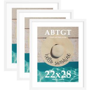 Abtgt 22x28 Picture Frame Set of 3, Display Pictures 18x24 with Mat or 22x28 without Mat, Poster Frame for Wall Mounting Display, White