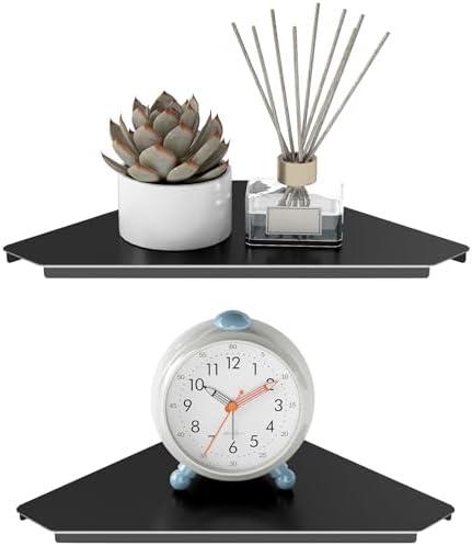 MKO Small Wall Mounted Floating Corner Shelves Metal Black Pack of 2 (10 in)