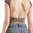 SUUKSESS Women Backless Sexy Going Out Tops Double Lined Open Back Y2k Basic Tee Shirts (Small, Cheetah)