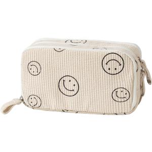 3 x Large Pencil Case Pouch Pencil Bag Corduroy Capacity Pen Case Stationery Bag School College Office Organizer for Teens Girls Adults Student Kids (C-Beige)