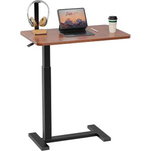 Simple Deluxe Adjustable Overbed Bedside Table with Wheels, Pneumatic Adjustable Hospital & Home Use Bed Table, Rolling Laptop Table, Mobile Standing Desk, Brown