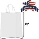 Qutuus 10x5x13 White Paper Gift Bags with Handles Bulk 100Pcs Kraft Paper Shopping Bags, Recyclable Paper Sacks, White Gift Bags for Retail, Merchandise, Business, Gifts