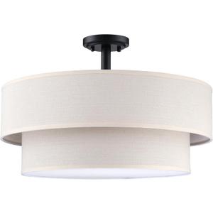 4 Light 18 Inch Semi Flush Mount Close to Ceiling Light Fixture,Cream Linen Fabric Shade Black Finish for Bedroom,Living Room,Dining Room Hallway (Black 2 Tier)