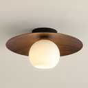 Minimalist Modern White Globe Glass Ceiling Light Round Walnut Grain Semi Flush Mount Ceiling Lamp Fixture Wood Grain Nordic Retro Hallway Close to Ceiling Light for Entryway Porch Balcony