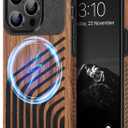 TENDLIN Magnetic Case Compatible with iPhone 14 Pro Max Case Wood Grain with Carbon Fiber Texture Design Leather Hybrid Slim Cover (Compatible with MagSafe) Hairline