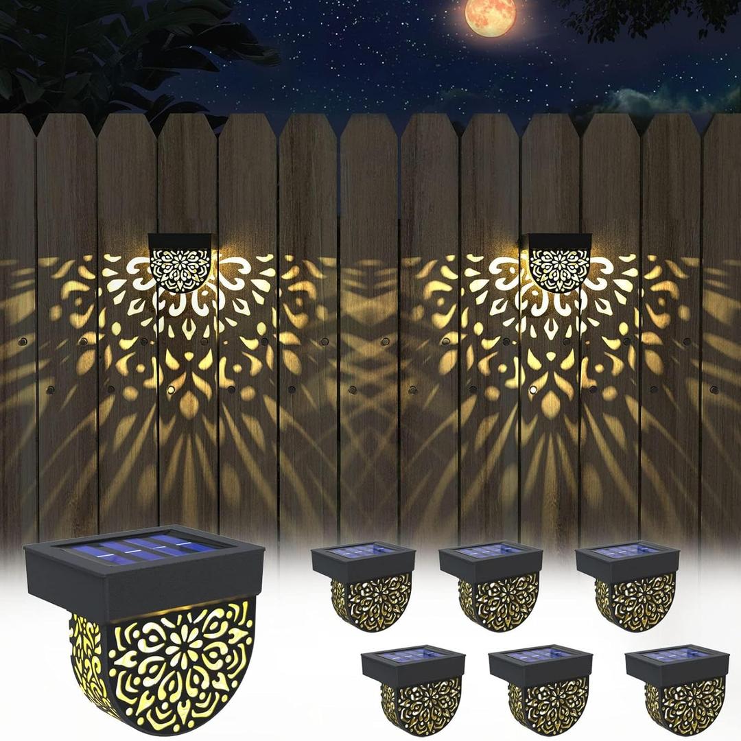 Solar Fence Lights Wall lihgts Outdoor Decorations 6 Pack Solar Step Lights Outdoor Waterproof LED Solar Powered Warm Yellow Decorative Lighting for Front Door, Backyard, Post(Black)