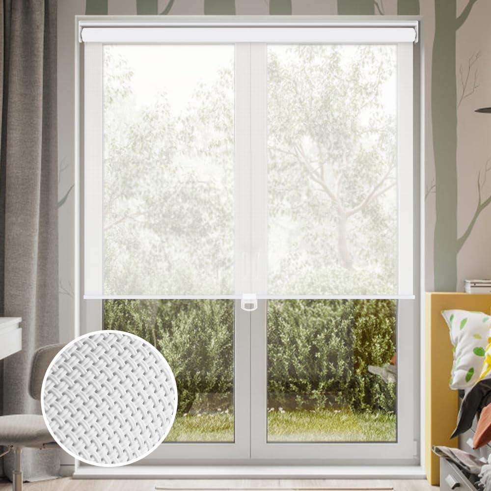 LUCKUP Light Filtering Roller Shades for Windows, Cordless Semi Sheer Solar Blinds with 5% Openness Free-Stop Window Shades for Home & Office, White 42" W x 72" L
