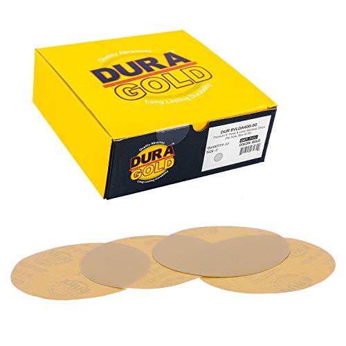 Dura-Gold Premium 400 Grit 6" Gold Sandpaper Discs, No Hole Pattern Dustless, Box of 41 pieces Hook & Loop Backing for DA Sander, Finishing Coarse Sanding Abrasive Automotive Paint, Woodworking Wood, Metal