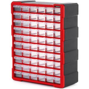 INTERTOOL Small Parts Organizer for Hardware & Screws | 60 Removable Bins with Dividers | Wall Mount or Desktop Craft & Lego Storage Cabinet | 19” x 15” x 7” BX08-4016