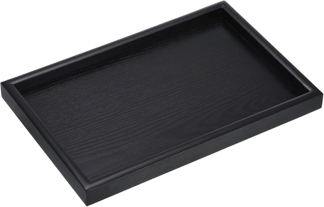 Wood Serving Tray - Wooden Decorative Platter, Kitchen Trays, Centerpiece Candle Holder Trays, Apply to Home Cafe Dining (12x8 Inch, Black) (11.8" x 7.9" x 0.9")
