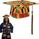 2 x Cuffbow Kente Graduation Cap African Graduation Hat Kente Grad Custom African Grad Accessories for Black Student Graduates Ceremonies College Celebration Party Supplies