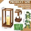 Sabary 45Pcs/15 Set Wooden Wedding Lantern Centerpiece, Include 15 Candle Holder 15 LED Candle 15 Eucalyptus Leave Wreath for Rustic Wedding Table Decoration, Country Barn Table Valentine Decor, Party