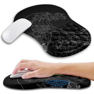 Ergonomic Mouse Pad Wrist Support with Memory Foam Massage Bulge, Carpal Tunnel Pain Relief Mousepad Wrist Rest for Mouse(12x8 inch,Sea Wave)