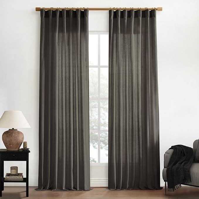 XTMYI Brown Linen Curtains Drapes for Living Room Bedroom 108 Inch Curtains Long 2 Panels Semi Sheer Window Treatments for Dining Room, Dark Brown