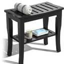 Domax Bamboo Shower Bench & Stool Waterproof - Wood Shower Bench with Storage Shelf for Inside Shower(Black) (Black 18.9"x18.11"x9.96")