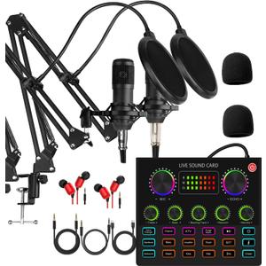 Podcast Equipment Bundle for 2, V8mx Audio Interface with Voice Changer Condenser Microphones for Gamer, All-in-One Audio Mixer Perfect for Live Streaming, Singing, YouTube, Gaming (V8MAX KIT FOR 2)