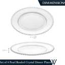 WOLFF - Set of 4 Pearl Beaded Crystal Dinner Plates - Clear Glass Plates, Dinner Accessories, Crystal Kitchen Utensils Set - Luxury Glasswear, Dish Set - Clear, 11 inches