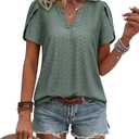 Bulotus Women Summer Tops Boho Short Sleeve Blouse Business Casual Tops Loose Fit Floral Tunic Beach Vacation Oufits (Green, M)