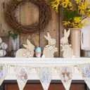 WellSign Easter Bunny Table Wooden Sign Decorations for Home, 3 Pieces Farmhouse Rabbit with Pompom Ball for Tabletop tiered tray Shelf Mantel Party Outdoor Indoor Decor