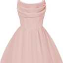 EXARUS Girls Summer Formal Dress Tween Party Dance Graduation Teen Junior HOCO Ruffle Mini Elegant Dresses  Spaghetti Strap Light Pink 16Y