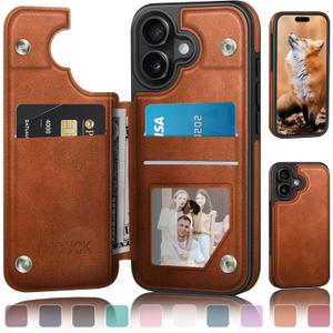 DJDUCK Designed for iPhone 17 Case Wallet with Card Holder, [Magnetic Clasp Cover] [RFID Blocking Leather Protection] Shockproof Women Men Cases 6.3 Inch for Apple 17 Light Brown