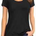 Amoretu Women's Scoop Neck Short/Long Sleeve Tees Cotton T Shirts Blouses Tops (Black, S)