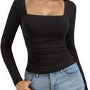 PINKMSTYLE Womens Square Neck Long Sleeve Top Warm Double Lined Shirt for Casual Work Going Out Outfit, S